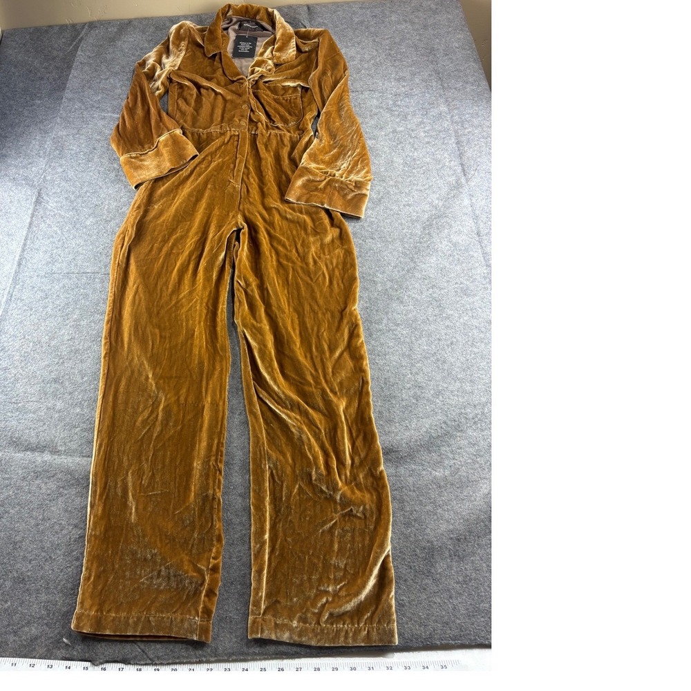 Reformation Gold Silk Blend Velvet Wide Leg Jumpsuit Women 0 Holiday Maximalist